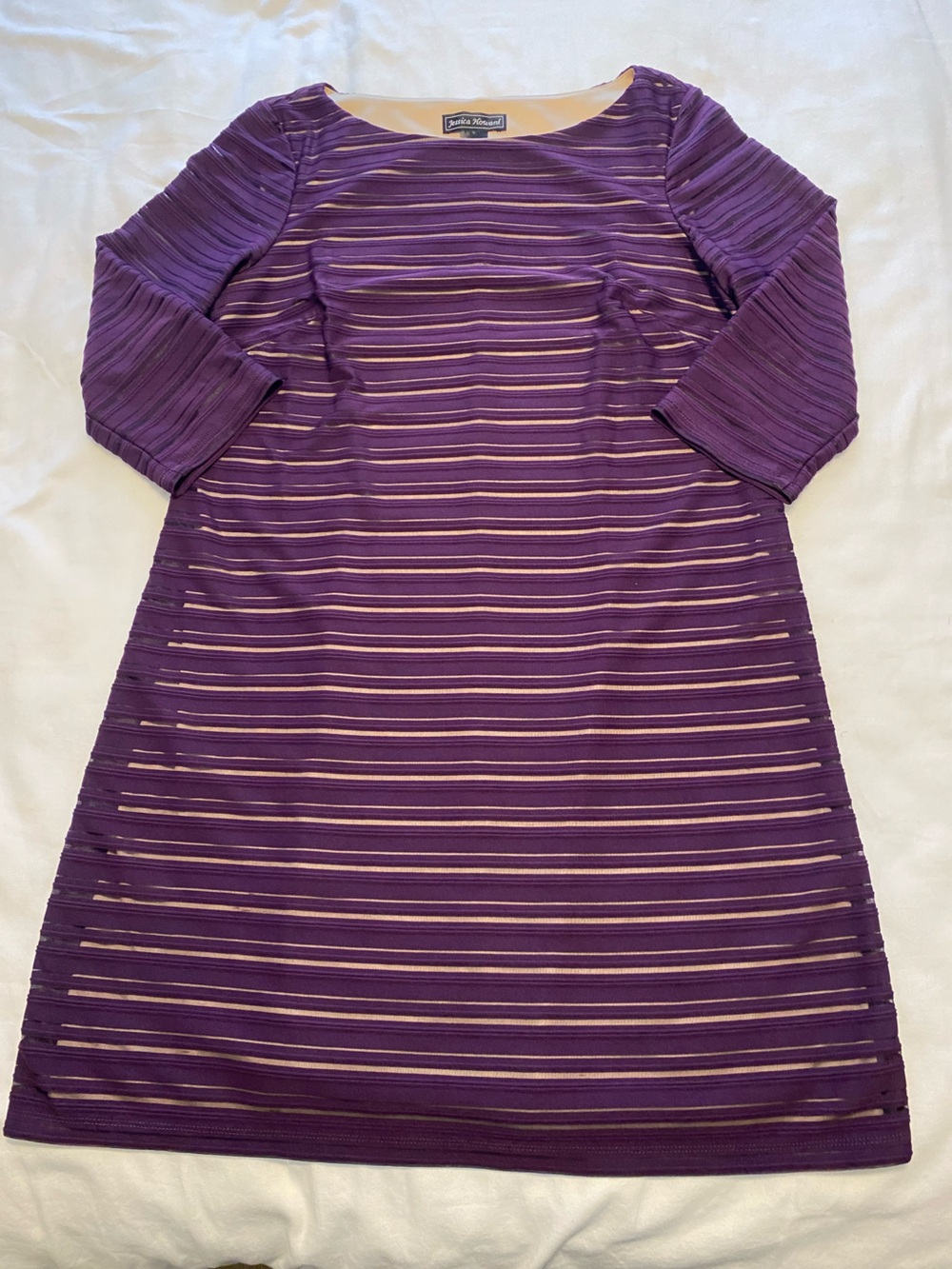 NEW Jessica Howard Purple Textured Cream Lined Dress with 3/4 Sleeves Size 14 - Picture 8 of 11